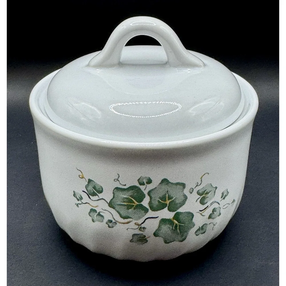 Corelle Calloway Green Ivy Stoneware Canister Sugar Jar Dish Lid Cottagecore